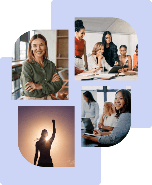 Confident women in professional and empowering settings.