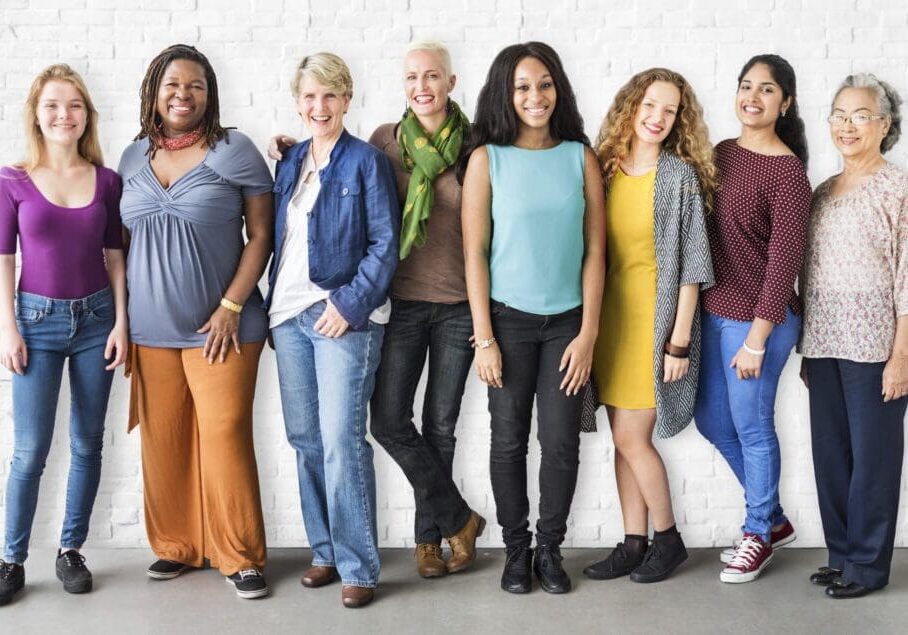 Group of diverse women standing together.